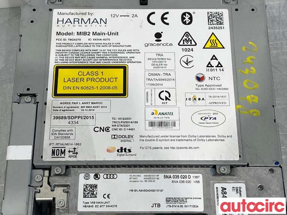 Bilstereo navigasjon til VW e-Golf 2017-2020 (Fase 2)  (VOLKSWAGEN|5NA035020D)