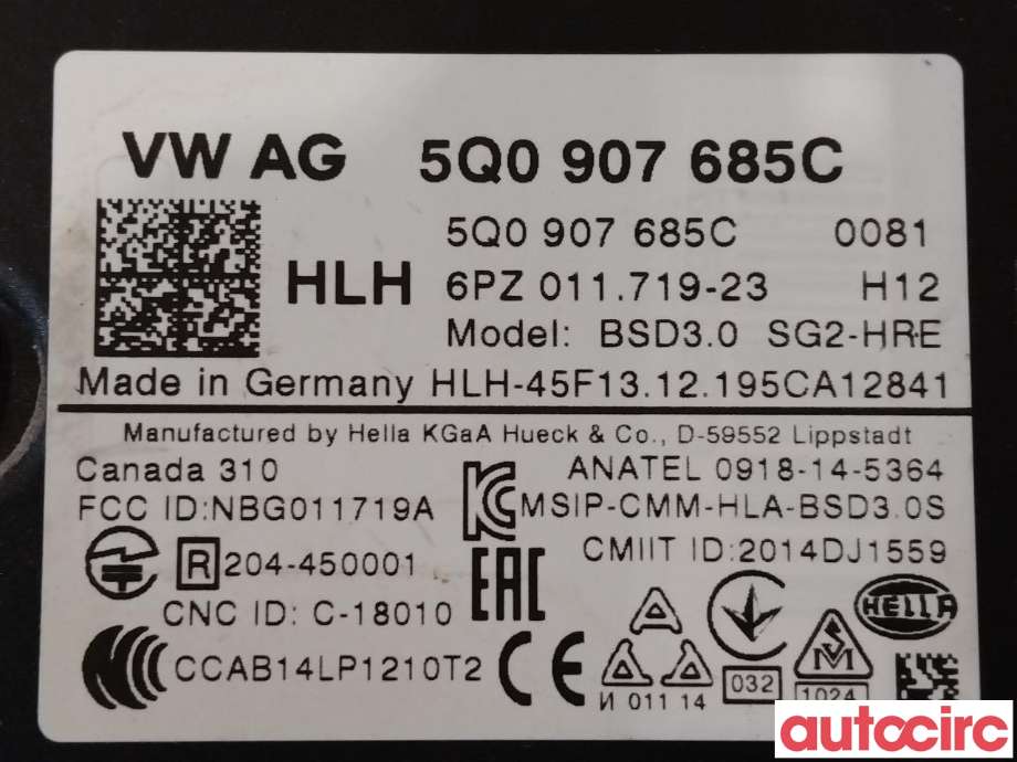 Sensor radar til VW e-Golf 2017-2020 (Fase 2)  (VOLKSWAGEN|5Q0907685C)
