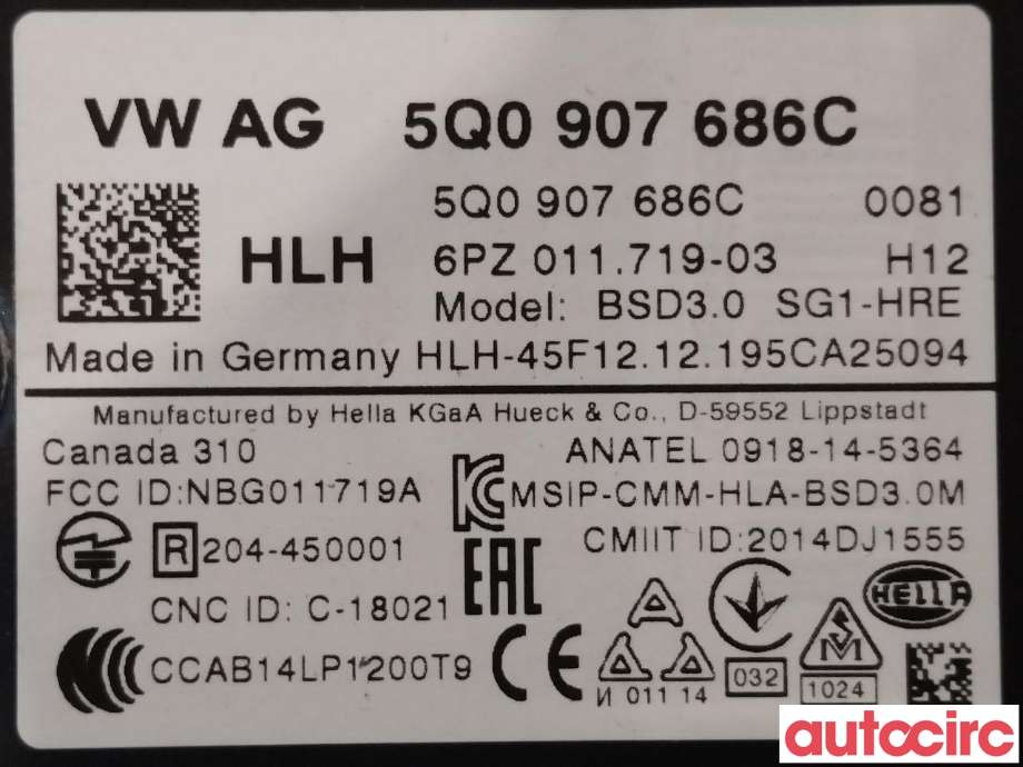 Sensor radar til VW e-Golf 2017-2020 (Fase 2) (VOLKSWAGEN|5Q0907686C)