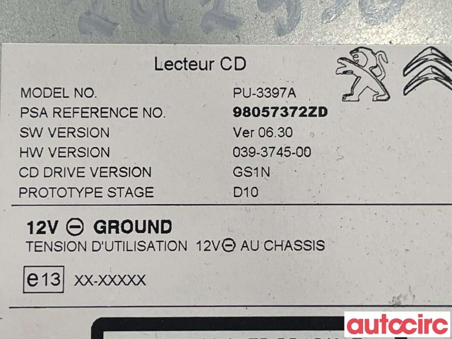 Bilstereo CD-veksler til Citroën C4, Picasso 2013-2018 (Type II)  (CITROEN|16107849ZD|98057372ZD)