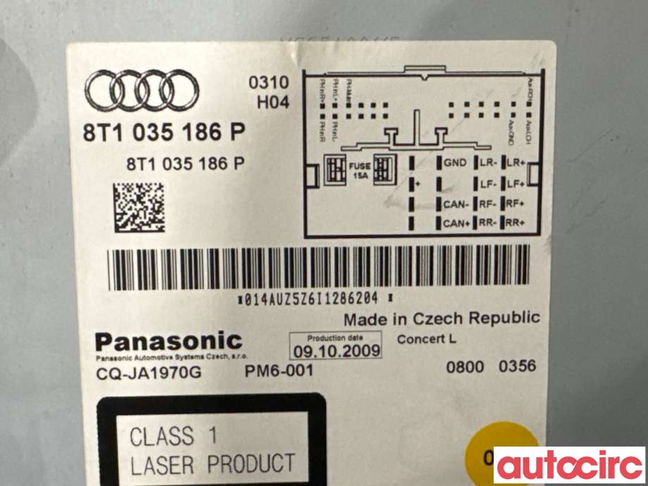 Bilstereo til Audi A5 2007-2016 (Type I)  (AUDI|8T1057186PX|CQ-JA1970G|8T1035186P)