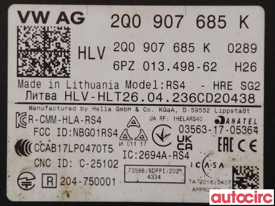Sensor radar til VW ID.4 2020-->>  (VOLKSWAGEN|2Q0907685K)