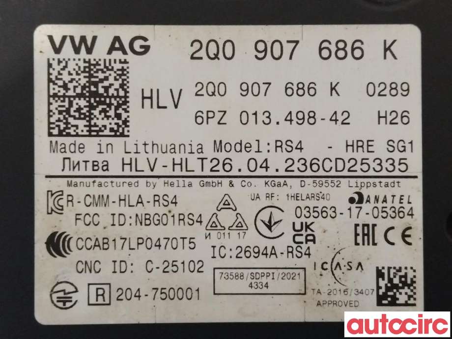 Sensor radar til VW ID.4 2020-->>  (VOLKSWAGEN|2Q0907686K)