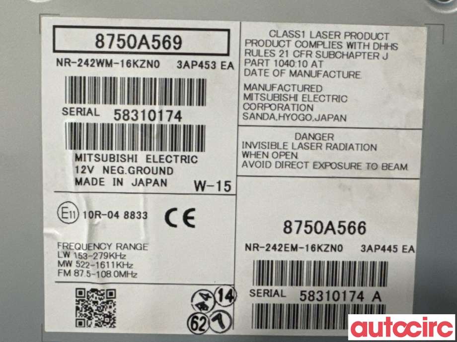 Bilstereo navigasjon til Mitsubishi Outlander 2015-->> (Type III, Fase 2)  (MITSUBISHI|8750A569|NR-242EM-16KZN0)