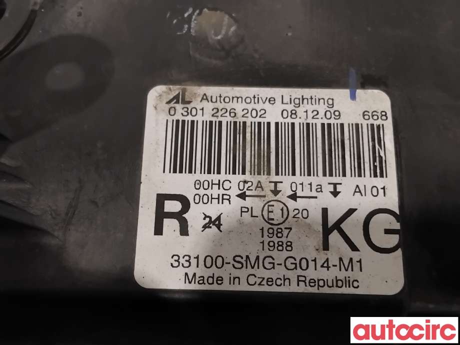 Frontlykt høyre halogen til Honda Civic 2006-2011 (Type VIII) (HONDA|NO NR|0301226202|33100-SMG-G014-M1)