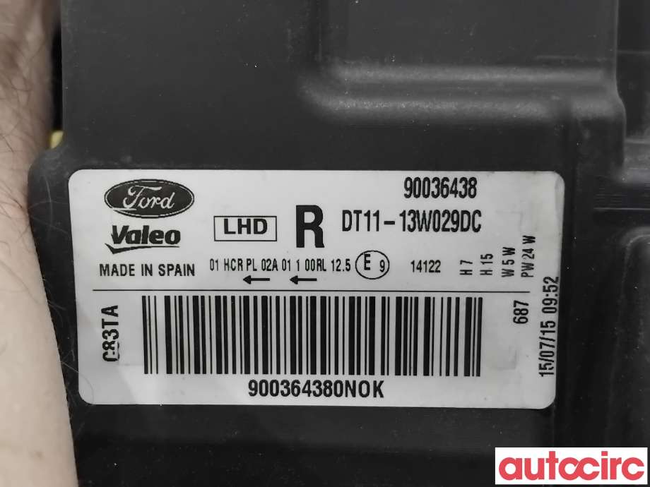 Frontlykt høyre halogen til Ford Transit Connect 2013-2018 Type II, Fase 1  (FORD|1827688|90036438|DT11-13W029DC)