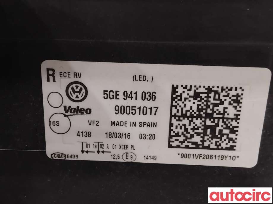Frontlykt høyre halogen til VW e-Golf 2014-2017 (Fase 1) (VOLKSWAGEN|5GE941774|90051017|5GE941036)