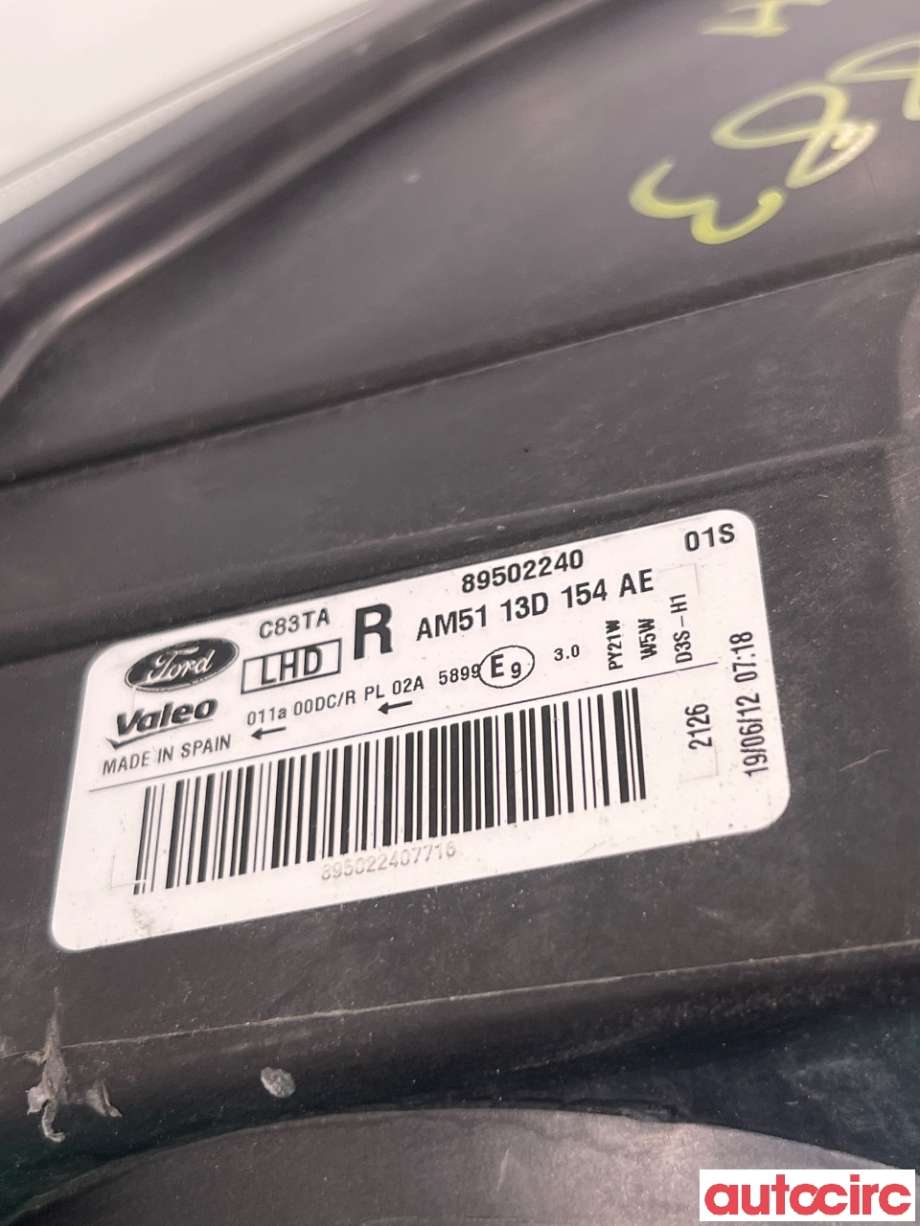 Frontlykt høyre halogen til Ford C-Max 2010-2015 (Type II, Fase 1)  (FORD|1801884|AM5113D154AE)