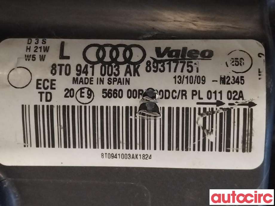 Frontlykt venstre halogen til Audi A5 2007-2016 (Type I)  (AUDI|8T0941029AK|8T0941003AK)