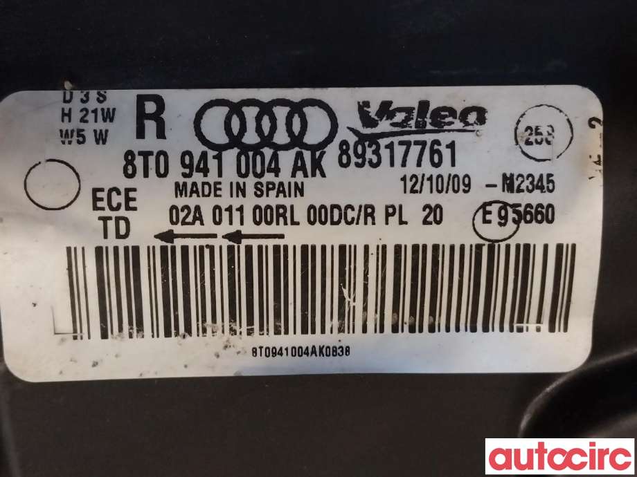 Frontlykt høyre halogen til Audi A5 2007-2016 (Type I) (AUDI|8T0941030AK)