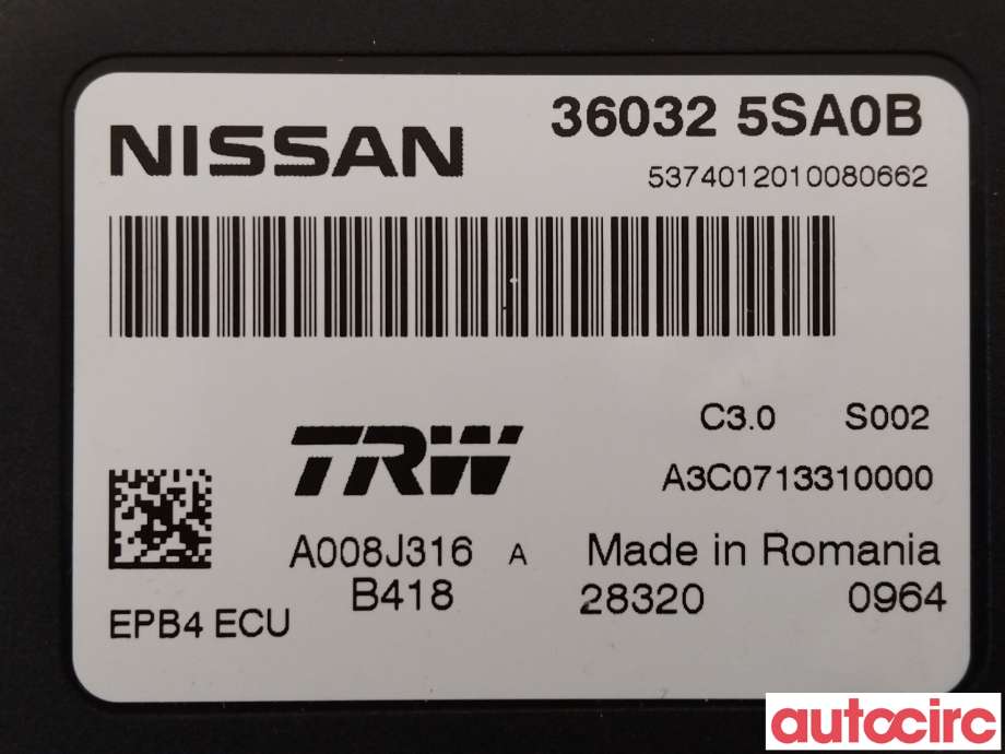 Styreenhet elektrisk parkbrems (EPB - Electric Parking Brake) til Nissan Leaf 2018-->> (Type II)  (NISSAN|360325SA0B)