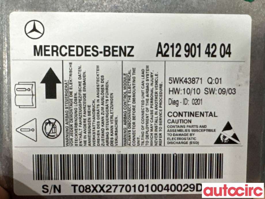 Airbag elektronikk til Mercedes E-Klasse 2009-2013 (Fase 1) (W212) (W212) (MERCEDES|A2129014204|5WK43871)