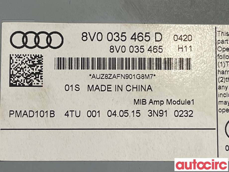 Bilstereo forsterker til Audi A3 2012-2016 (Type III, Fase 1)  (AUDI|8V0035465D)
