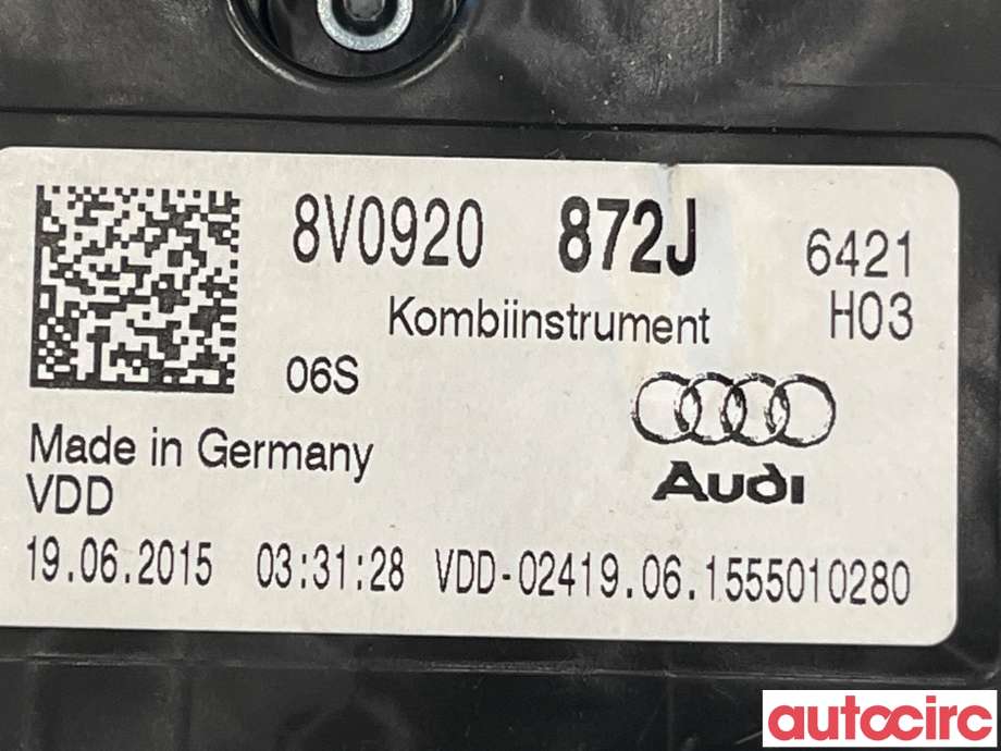 Instrumentpanel til Audi A3 2012-2016 (Type III, Fase 1) (AUDI|8V0920872J)