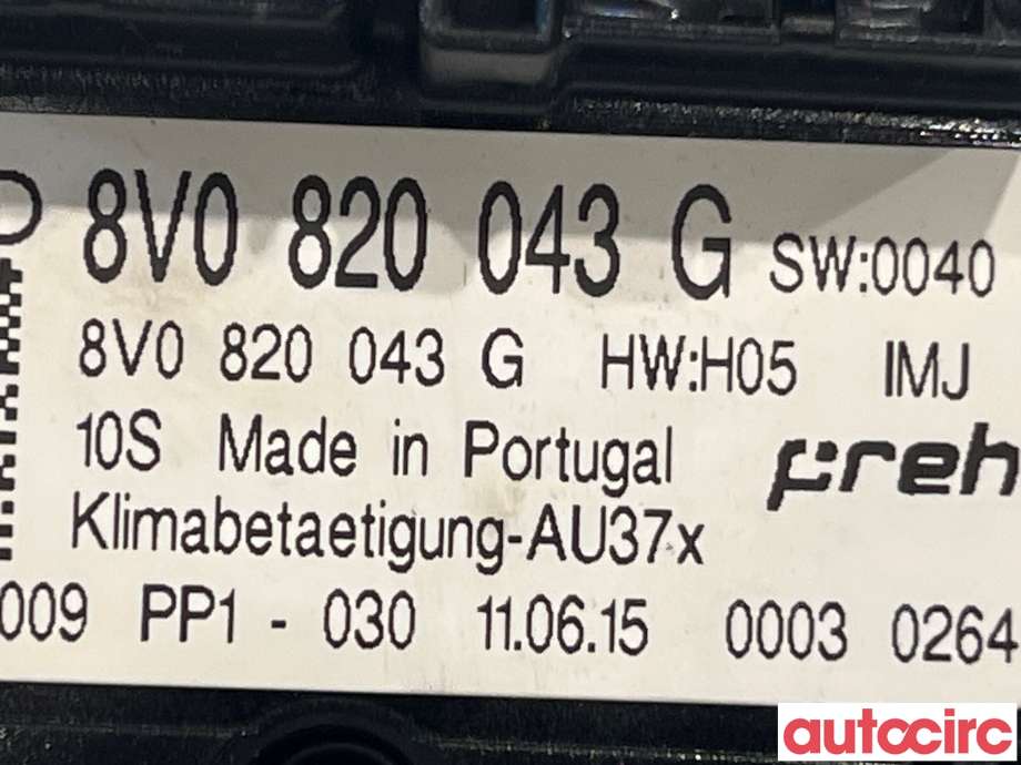 Varmeapparat betjening til Audi A3 2012-2016 (Type III, Fase 1) (AUDI|8V0820043G|)