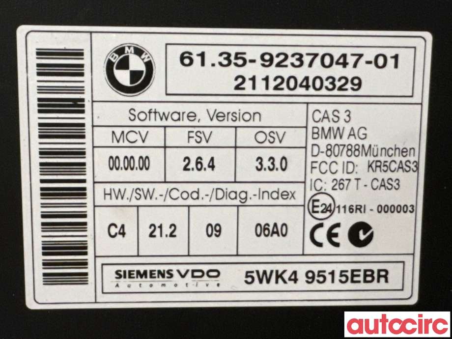 Styreenhet diverse til BMW 3-Serie 2005-2011 (E90/E91/E92/E93) (E90/E91/E92/E93) (BMW|61359395657|5WK49515EBR|6135-9237047)