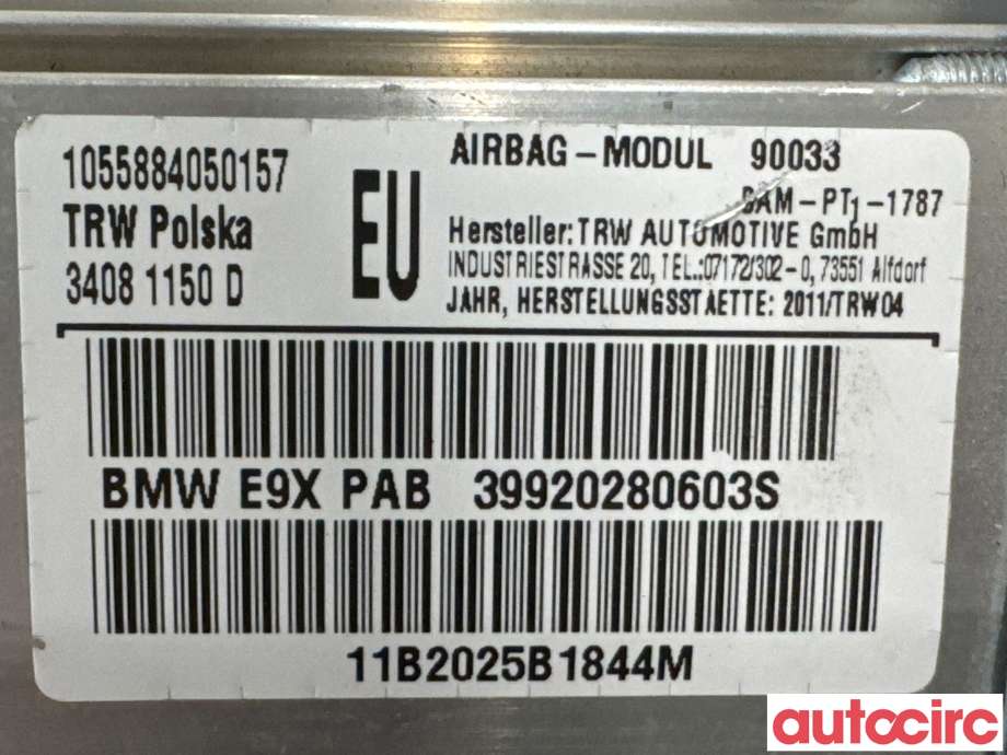 Airbag passasjer til BMW 3-Serie 2005-2011 (E90/E91/E92/E93) (E90/E91/E92/E93) (BMW|72129202806|34081150D|39920280603S)