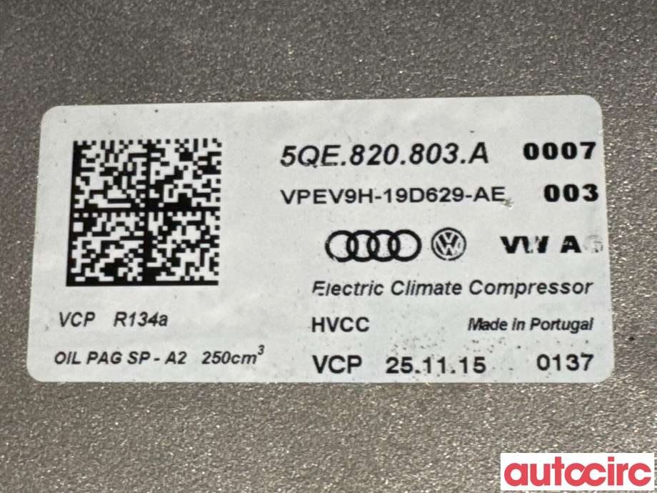 Aircondition kompressor til VW e-Golf 2014-2017 (Fase 1)  (VOLKSWAGEN|5QE820803A|VPEV9H-19D629-AE|5QE816803K)