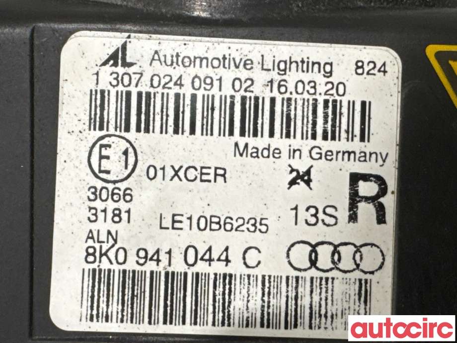 Frontlykt høyre halogen til Audi A4 2007-2014 (Type IV) (B8) (B8) (AUDI|8K0941044C||8K0941044F)