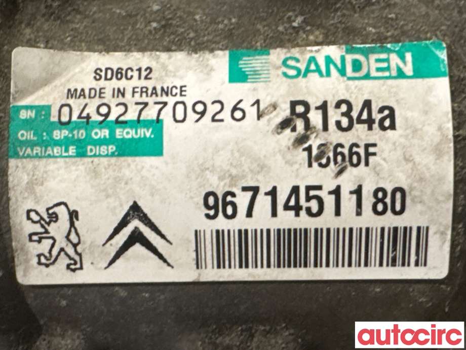 Aircondition kompressor til Peugeot 508 2011-2014 (Type I, Fase 1)  (PEUGEOT|648755|SD6C121366|9671451180)