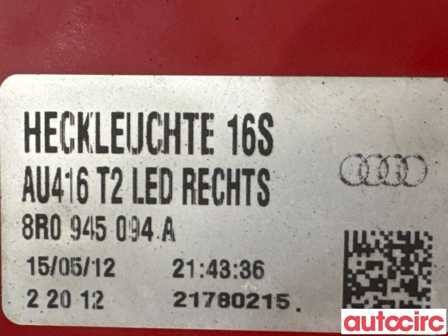 Baklykt høyre til Audi Q5 2012-2017 (Type I, Fase 2)  (AUDI|8R0945094A|)