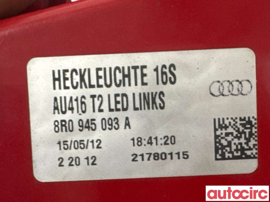 Baklykt venstre til Audi Q5 2012-2017 (Type I, Fase 2)  (AUDI|8R0945093A|)