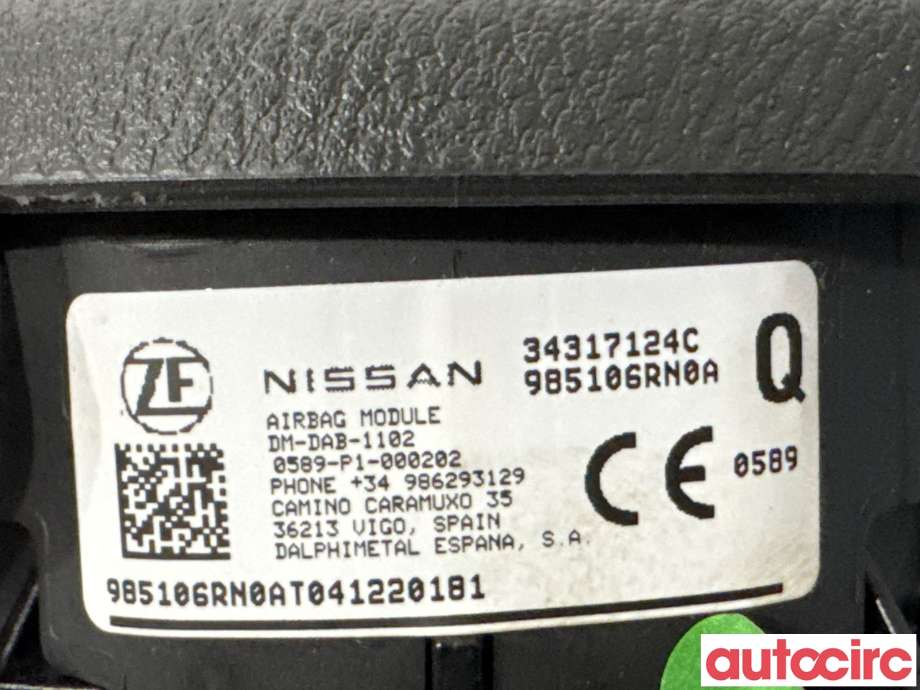 Airbag rattpute til Nissan Qashqai 2021-->> (Type III) (NISSAN|985106RN0A|34317124C)