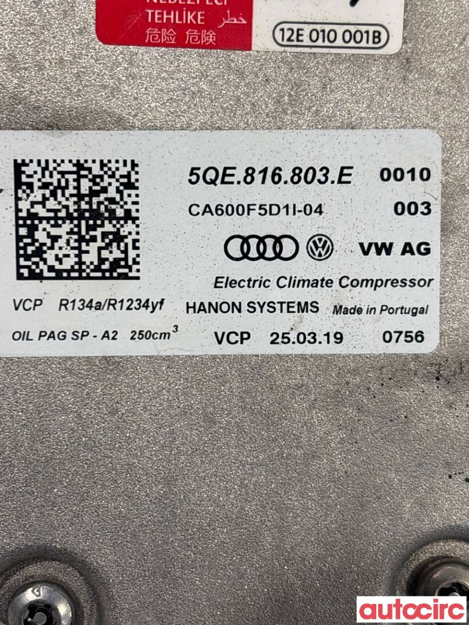 Aircondition kompressor til VW e-Golf 2017-2020 (Fase 2) (VOLKSWAGEN|5QE816803E|CA600F5D1F04)
