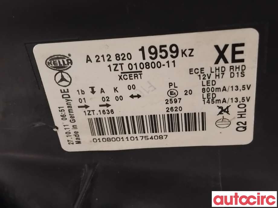 Frontlykt venstre xenon til Mercedes E-Klasse 2009-2013 (Fase 1) (W212) (W212) (MERCEDES|A2128200939|1ZT010800-11|A2128201959)