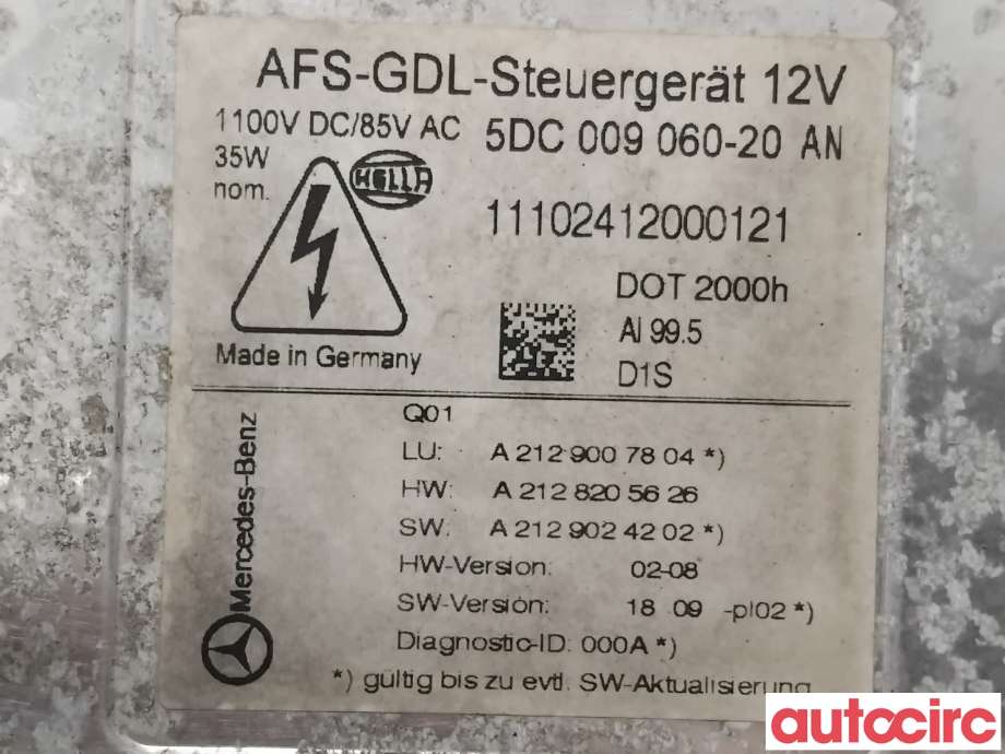 Styreenhet xenon/ballast til Mercedes E-Klasse 2009-2013 (Fase 1) (W212) (W212) (MERCEDES|A2129007804|5DC009060-20)