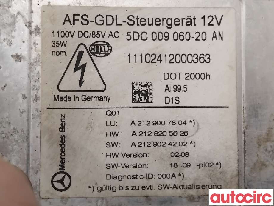Styreenhet xenon/ballast til Mercedes E-Klasse 2009-2013 (Fase 1) (W212) (W212) (MERCEDES|A2129007804|5DC009060-20)