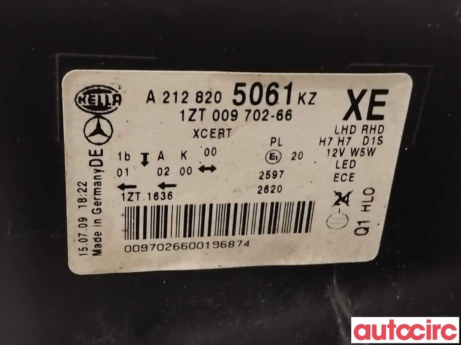 Frontlykt høyre xenon til Mercedes E-Klasse 2009-2013 (Fase 1) (W212) (W212) (MERCEDES|A2128201039|1ZT009702-66|A2128205061)
