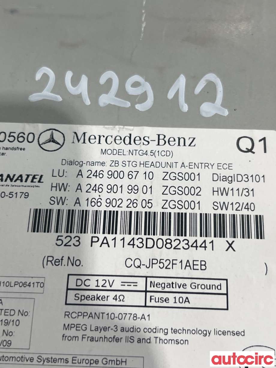 Bilstereo til Mercedes B-Klasse 2011-2018 (W246) (W246) (MERCEDES|A2469006710|)