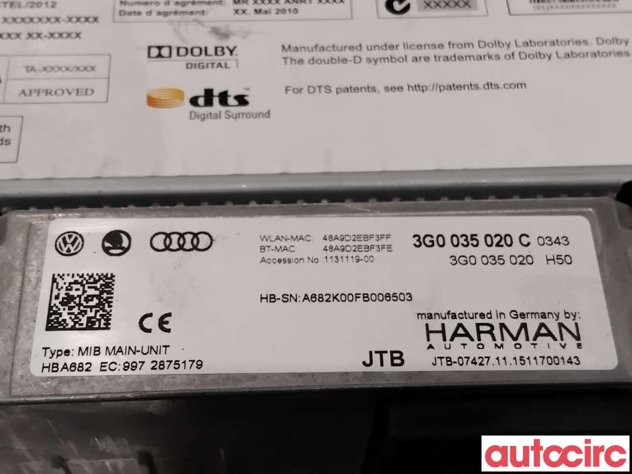 Bilstereo navigasjon til VW e-Golf 2014-2017 (Fase 1) (VOLKSWAGEN|3G0035020CX|HAB682|3G0035020C)
