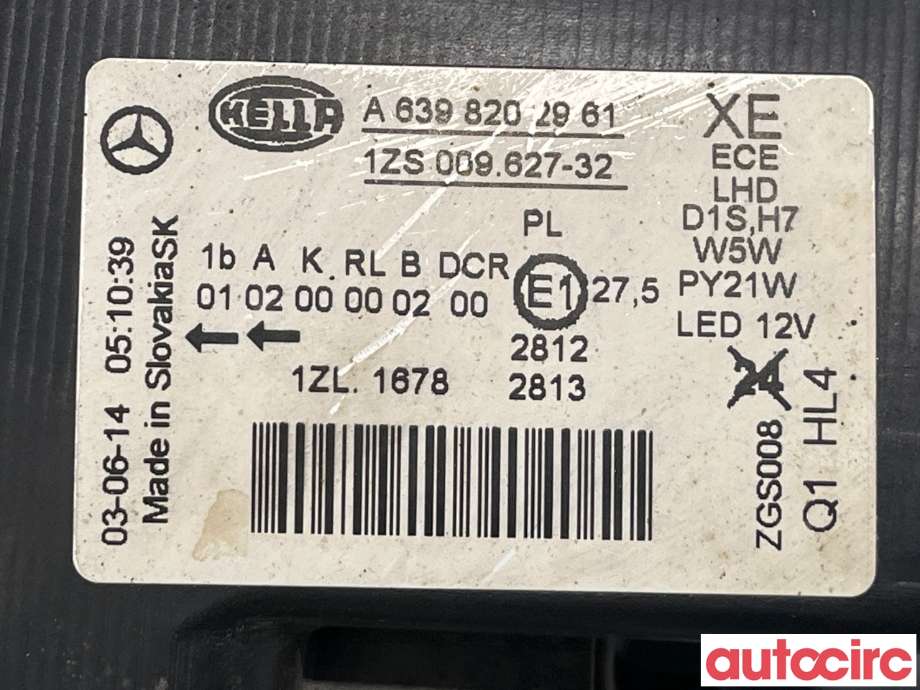 Frontlykt høyre xenon til Mercedes Vito/Viano 2010-2014 (Fase 2) (W639) (W639) (MERCEDES|A6398202961|1ZS009627-32)