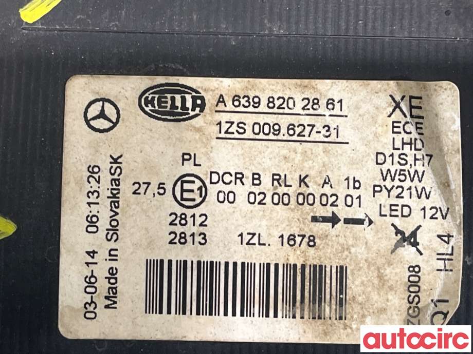 Frontlykt venstre xenon til Mercedes Vito/Viano 2010-2014 (Fase 2) (W639) (W639) (MERCEDES|A6398202861|1ZS009627-31)
