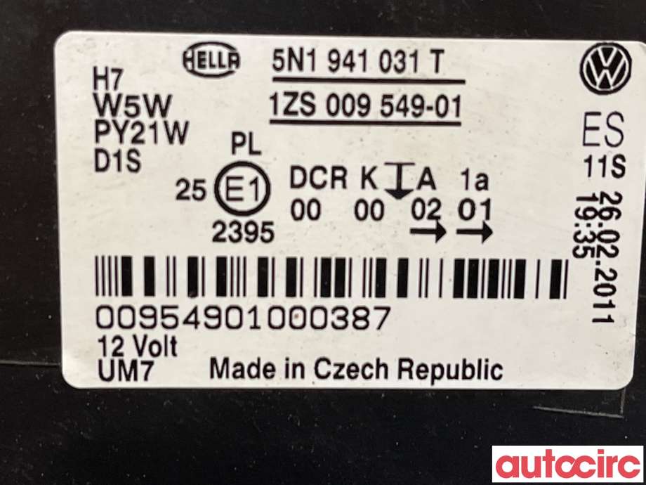 Frontlykt venstre xenon til VW Tiguan 2011-2016 (Type I, Fase 2)  (VOLKSWAGEN|5N1941039R|5N1941031T)