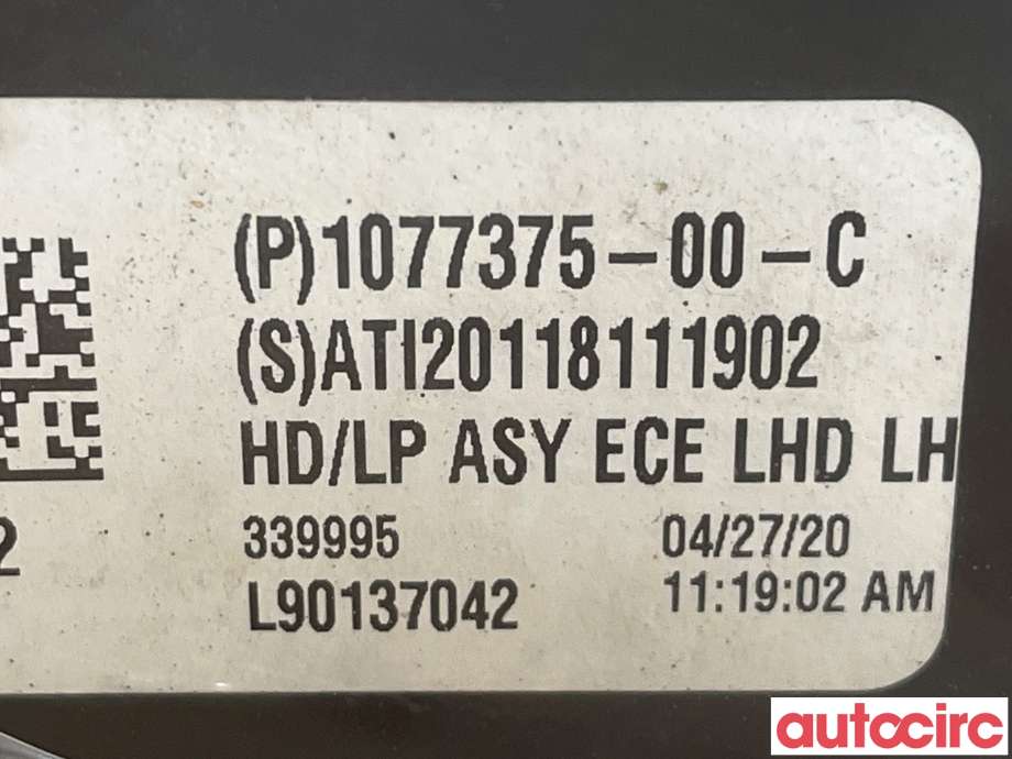 Frontlykt venstre halogen til Tesla Model 3 2018-2023 (Fase 1)  (TESLA|1077375-00-C)