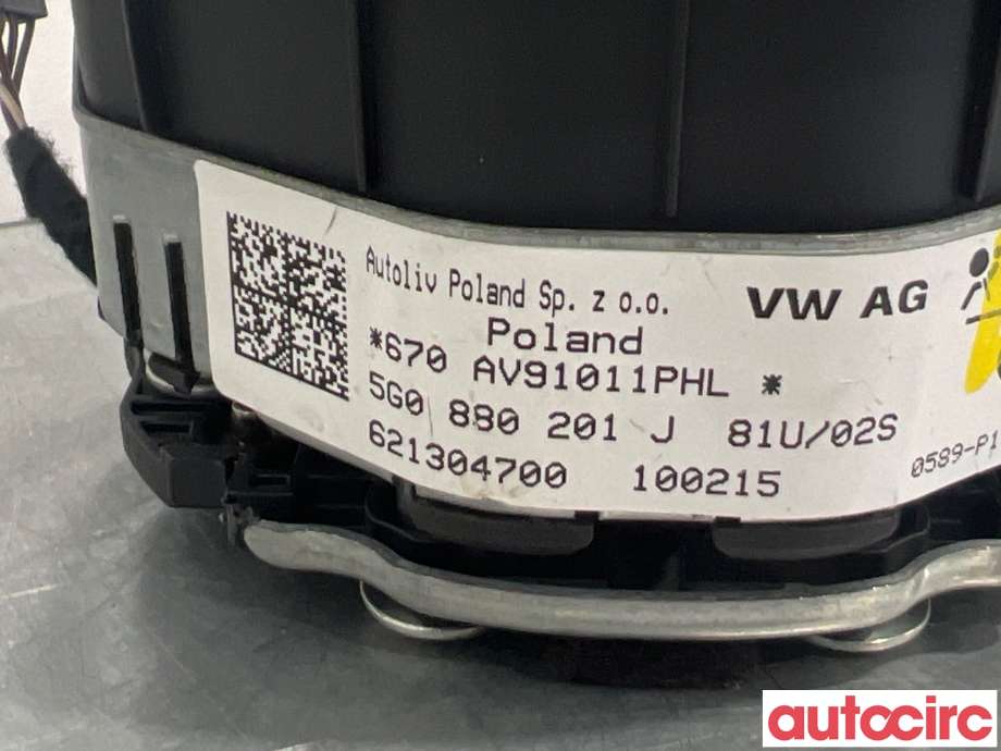 Airbag rattpute til VW e-Golf 2014-2017 (Fase 1)  (VOLKSWAGEN|5G0880201J|621304700|5G0880201AC)