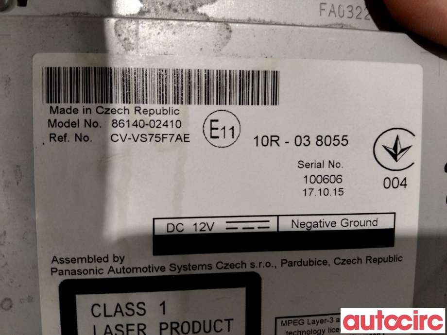 Bilstereo navigasjon til Toyota Auris 2015-2019 (Type II, Fase 2) (TOYOTA|8684005011|CV-VS75F7AE|86140-02410)