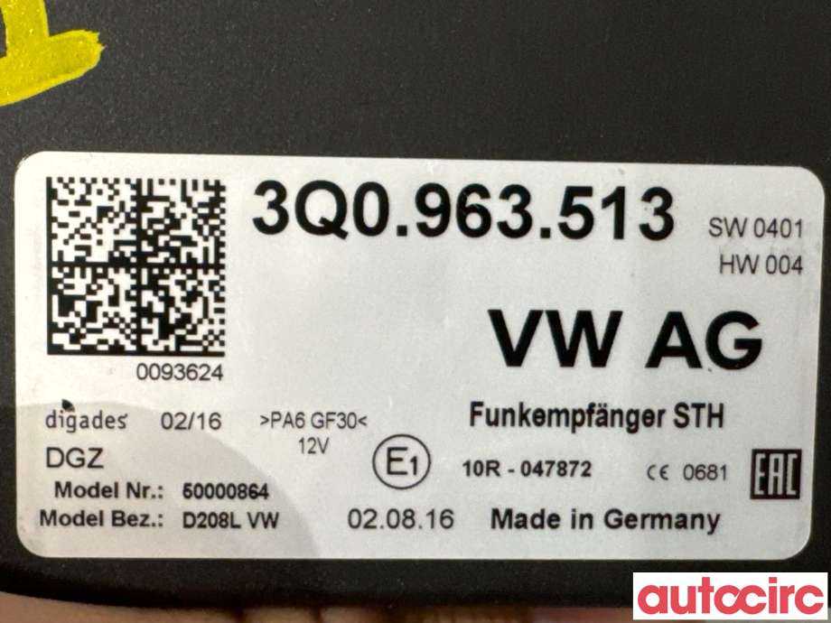 Styreenhet diverse til VW e-Golf 2014-2017 (Fase 1) (VOLKSWAGEN|3Q0963513|50000864|3Q0963513C)