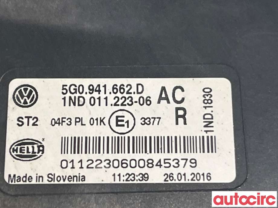 Tåkelykt høyre foran til VW Golf VII 2012-2017 (Fase 1)  (VOLKSWAGEN|5G0941662D)