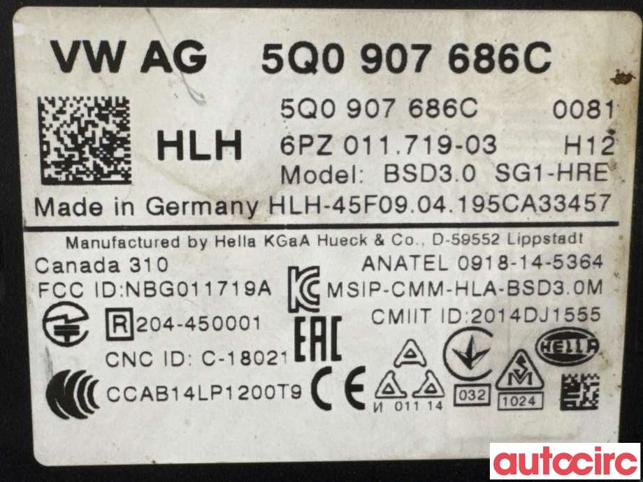 Sensor radar til VW e-Golf 2017-2020 (Fase 2) (VOLKSWAGEN|5Q0907686C|6PZ011719-03)