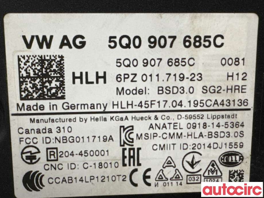 Sensor radar til VW e-Golf 2017-2020 (Fase 2)  (VOLKSWAGEN|5Q0907685C|6PZ011719-23)