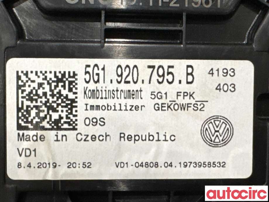 Instrumentpanel til VW e-Golf 2017-2020 (Fase 2) (VOLKSWAGEN|5G1920795B|A2C1649800001)