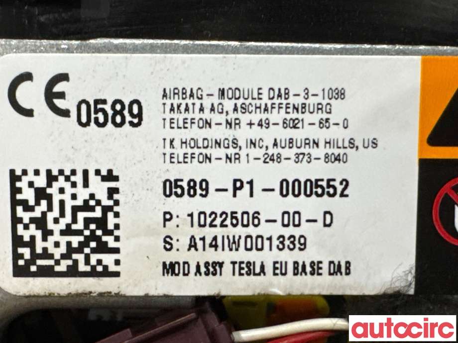 Airbag rattpute til Tesla Model S 2013-2016 (Fase 1)  (TESLA|1022506-00-D|)