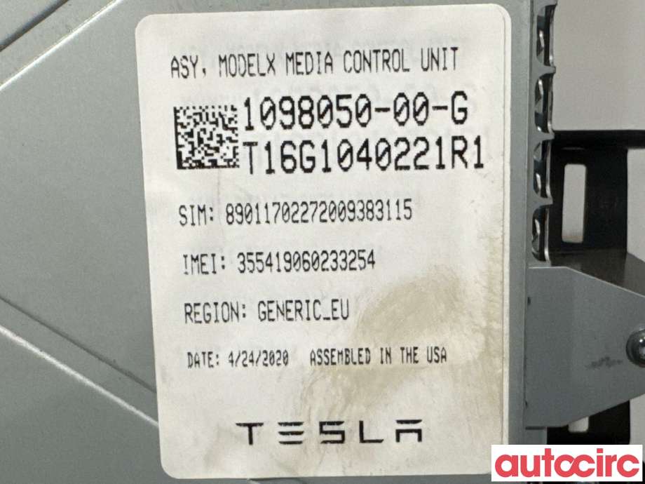 Instrument kjørecomputer til Tesla Model S 2013-2016 (Fase 1)  (TESLA|1015898-00-A||1098050-00-G)