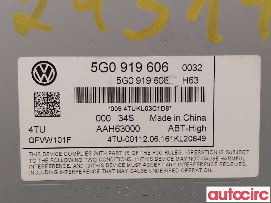 Instrument kjørecomputer til VW e-Golf 2014-2017 (Fase 1)  (VOLKSWAGEN|5G0919606|QFVW101F)
