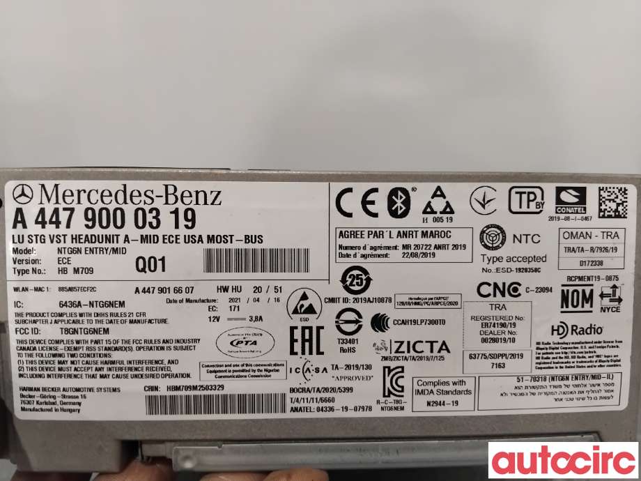 Bilstereo navigasjon til Mercedes EQV 2020-->> (W447) (W447) (MERCEDES|A4479000022|HBM709|A4479000319)