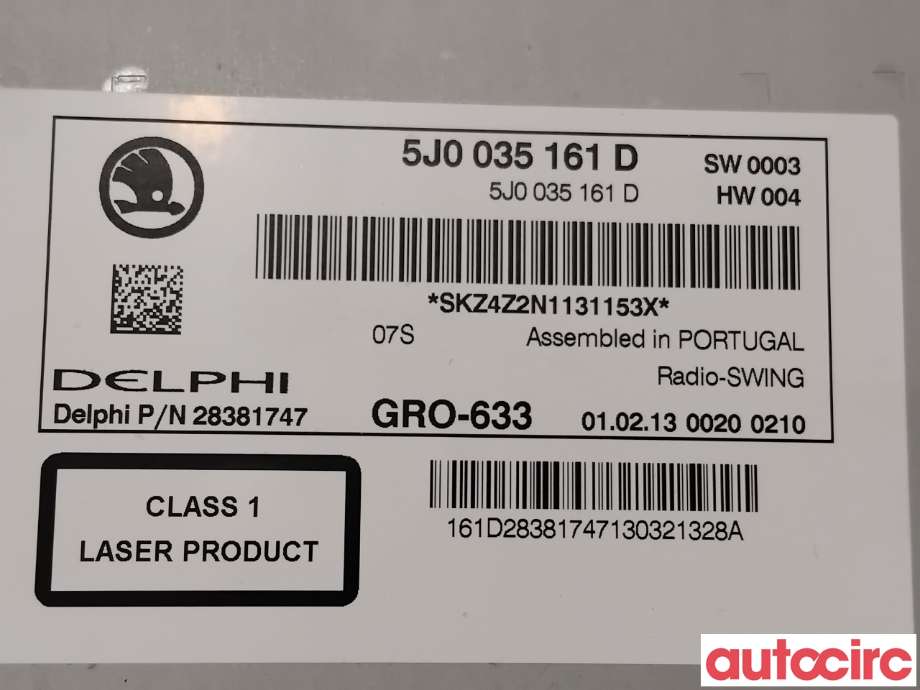 Bilstereo til Škoda Fabia 2010-2014 (Type II, Fase 2)  (SKODA|5J0035161D|28381747)